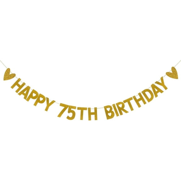 HAPPY 75TH BIRTHDAY Banner,Pre-Strung,Gold Paper Glitter Party Decorations for 75 Years Old 75TH Birthday Party Supplies Letters Gold