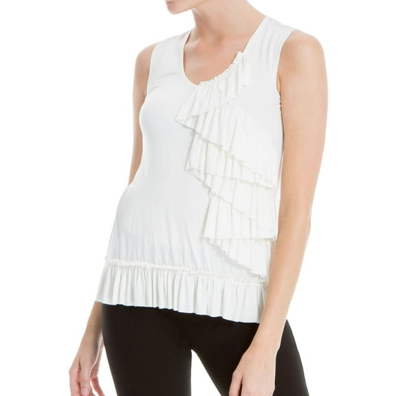 Max Studio London Womens Rebecca Ruffled Knit Blouse, Off White, Small