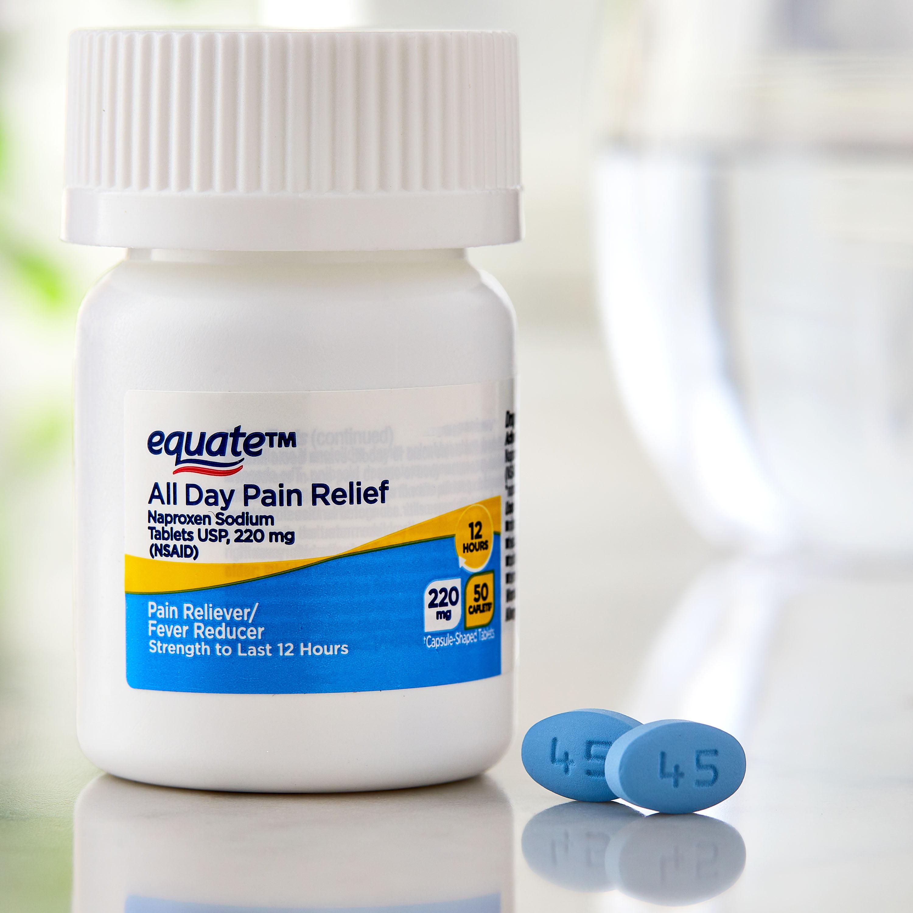 Equate All Day Pain Relief Naproxen Sodium Caplets, 220 mg, 50 Count, Compare to Aleve® Caplets Active Ingredient
