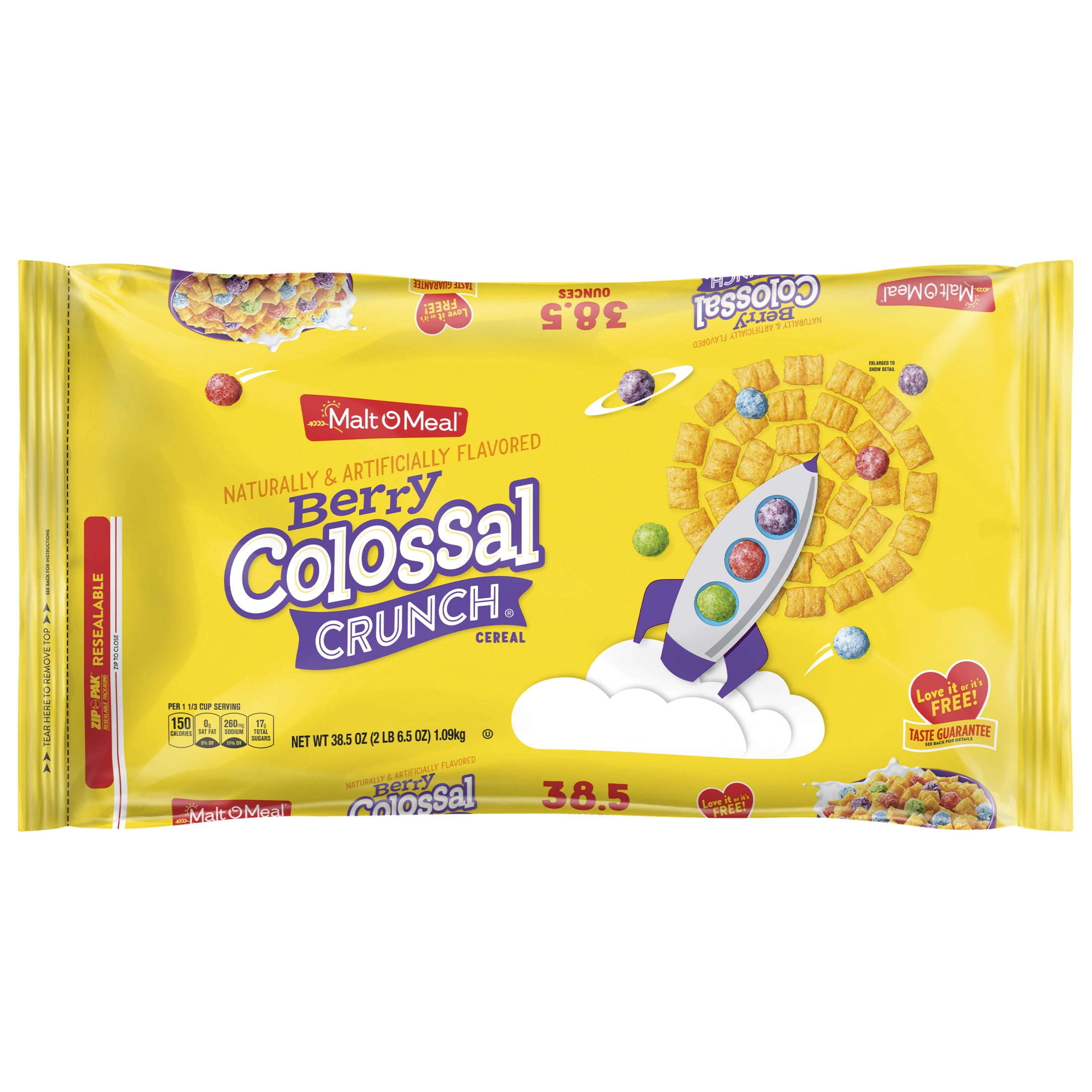 (6 pack) Malt-O-Meal Berry Colossal Crunch Breakfast Cereal, Corn & Oat Cereal, 38.5 oz Bag