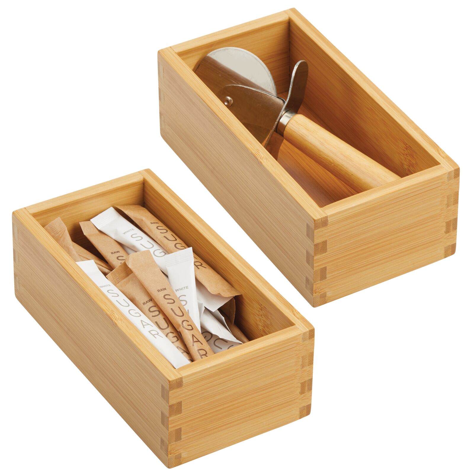 mDesign Bamboo Storage Bin Container, Drawer Organizer Crate Boxes for
