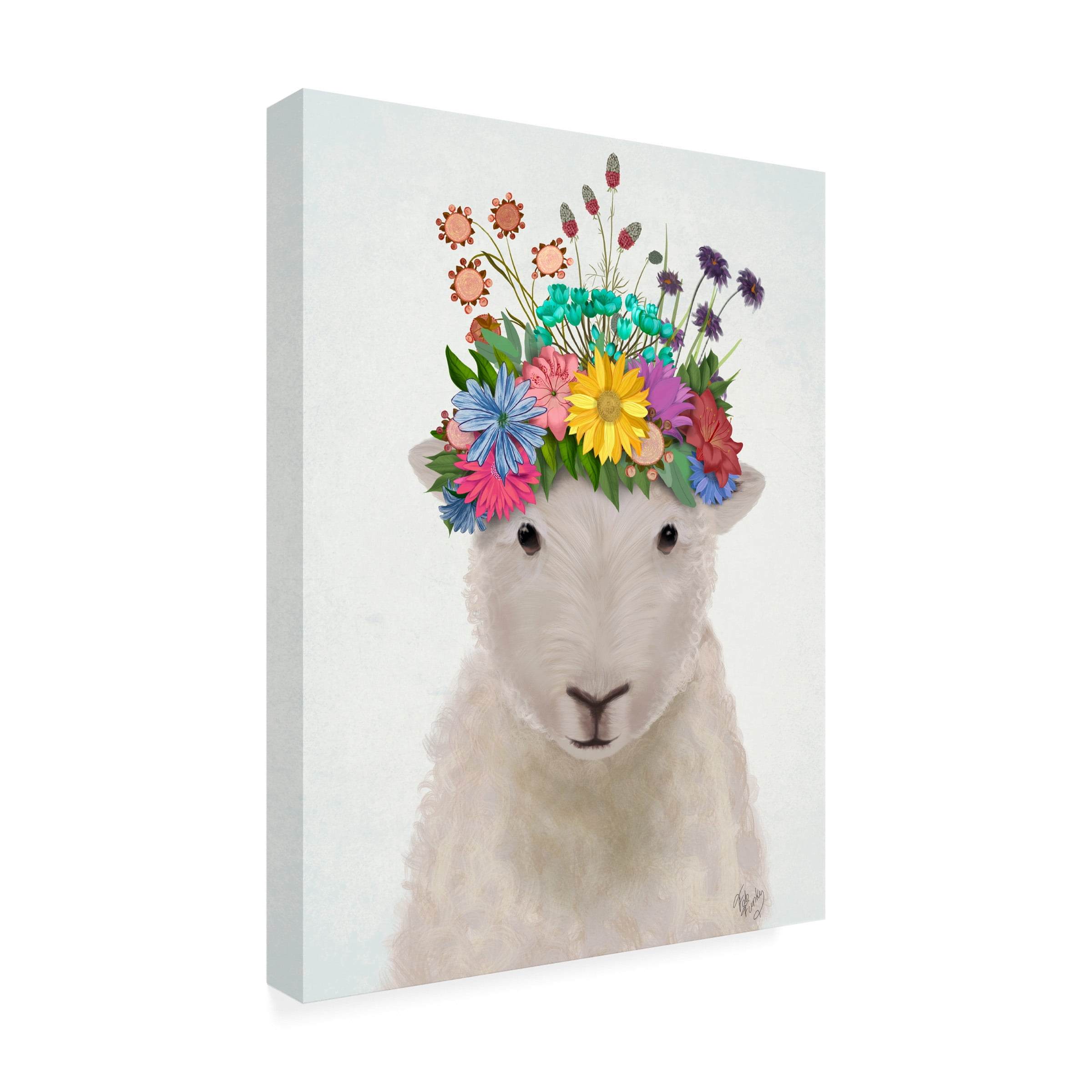 Fab Funky 'Sheep with Flower Crown 1' Canvas Art