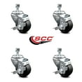 thumbnail image 2 of 3 Inch Soft Rubber Wheel Swivel 3/8 Inch Threaded Stem Caster Set with Brake SCC, 2 of 2