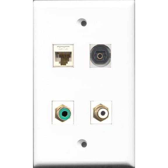 RiteAV 1 Port RCA White and 1 Port RCA Green and 1 Port Toslink and 1 Port Cat6 Ethernet White Wall Plate