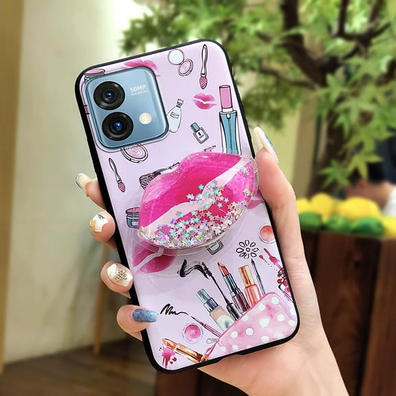 KDY-Phone Case For MOTO G Stylus 5G 2023, Skin feel silicone Waterproof cute protective TPU Quicksand Glitter Cartoon Anti-knock Back Cover Phone Lens Protection Kickstand Dirt-resistant