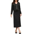 thumbnail image 2 of Tweed Blazers for Women Long Sleeve Button Down Collarless Elegant Business Casual Cropped Jacket XS Black, 2 of 6