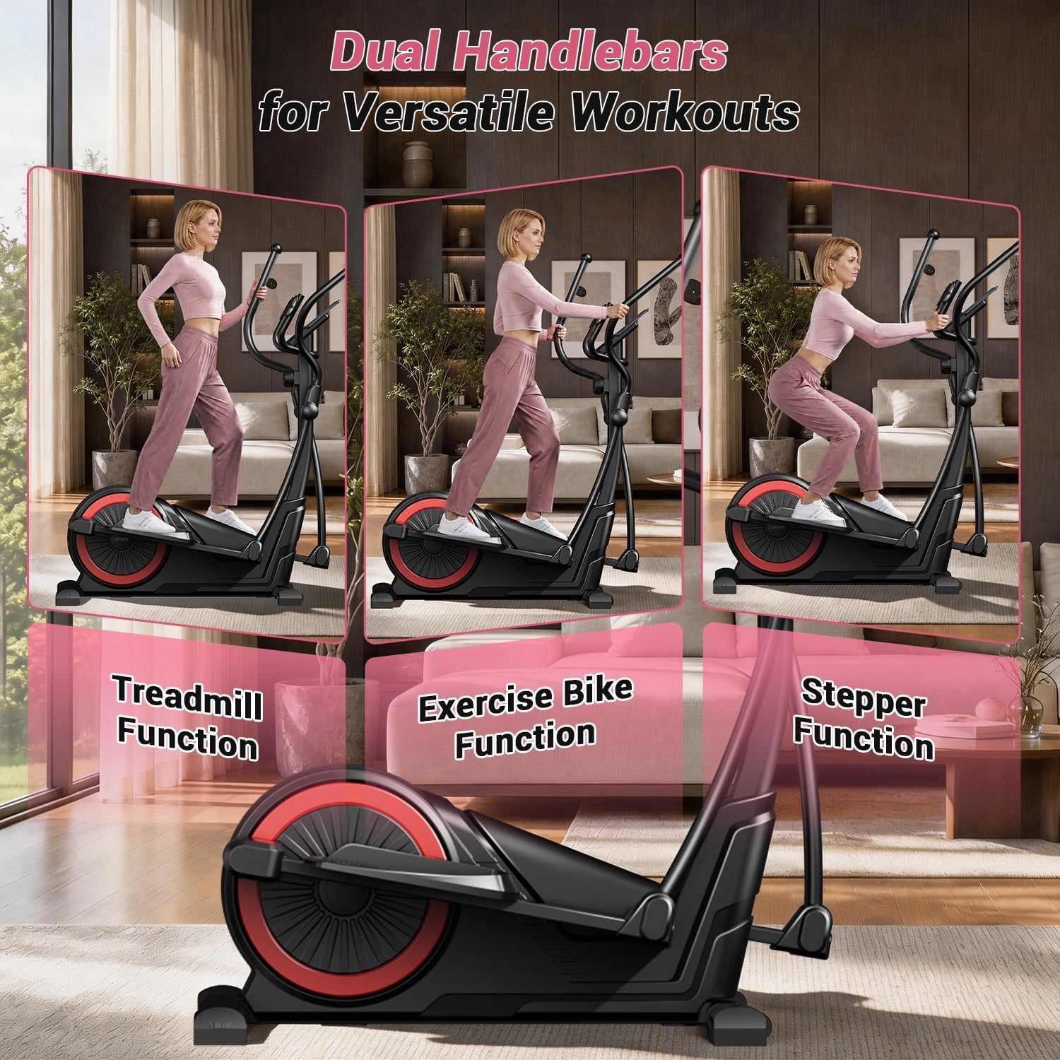 ROBORE Magnetic Elliptical Machine for Home, 16 Resistance Levels, 15.5" Stride, Heart Rate Grips, 350 lbs Capacity, Quiet Cardio Trainer