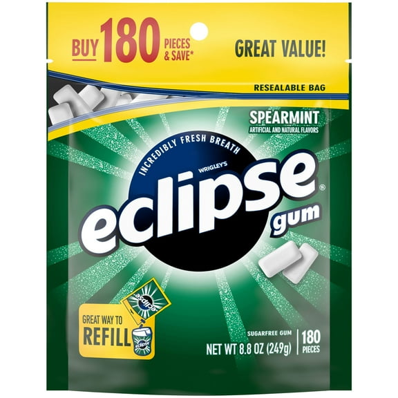 Eclipse Spearmint Sugar Free Chewing Gum, Value Pack - 180 ct Bag