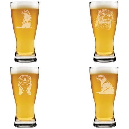 15 oz Beer Pilsner Glass Gift Set of 4 Otter Collection