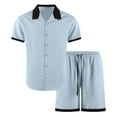 thumbnail image 4 of NAFUU Men's 2 Pieces Set Fashion Color Blocked Short Sleeved Shirt Shorts Mens Casual Loose Trendy Comfortable Suit Casual Daily Outfits, 4 of 5