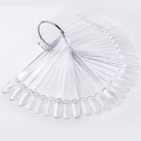 ACDANC 50Pcs Oval False Nail Tips Fan Nail Art Color Chart Display with Metal Ring for Gel Polish Practice with 50Pcs Quantity and Metal Ring Nail Swatch Sticks (Transparent)