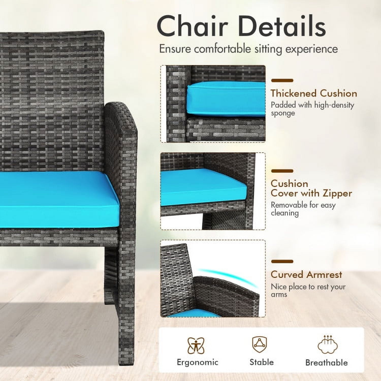Aimee Lii 4 Pieces Wicker Patio Furniture Set with Cushions, Wicker Outdoor Sectional, Turquoise Aimee Lii 4 Pieces Wicker Patio Furniture Set with Cushions, Wicker Outdoor Sectional, Turquoise