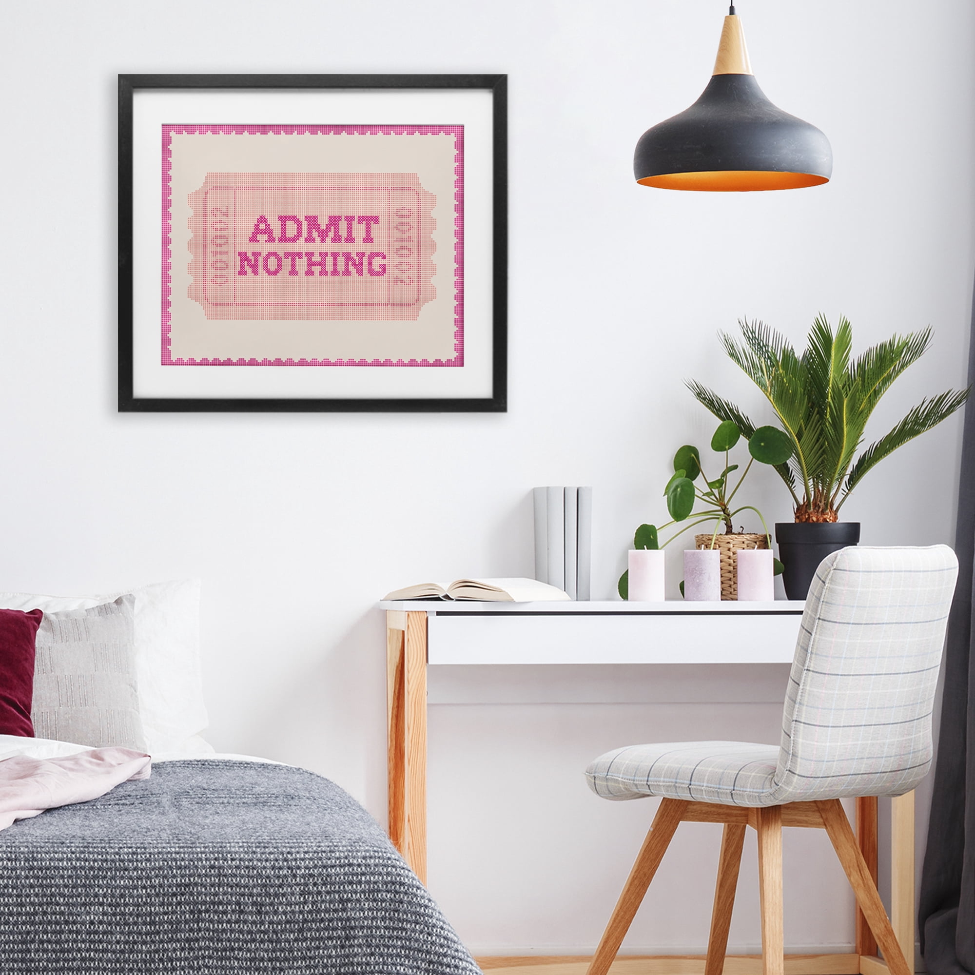 Stupell Industries Admit Nothing Retro Pink Ticket Black Framed Print Under Glass, design by Lil' Rue