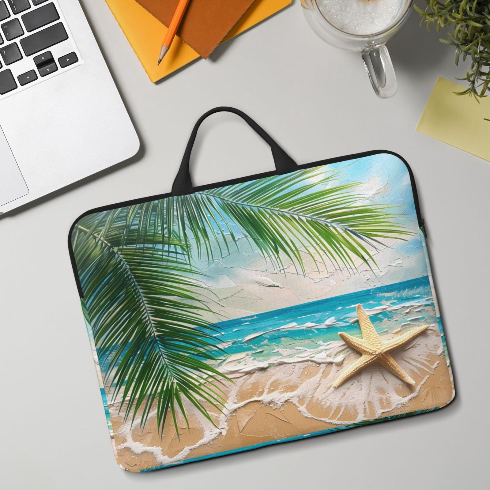 Laptop Sleeve Bag For Women Men 14inch Waterproof Durable Protective Computer Carrying Cover Handle Laptop Case Bag Beach Palm Leaf Starfish (4) (1)
