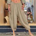 thumbnail image 2 of Kvture Women's Harem Pants Fashion Solid Color Elastic Waist Baggy Comfy Capri Pants Summer Beach Casual Sweatpant Khaki M, 2 of 7