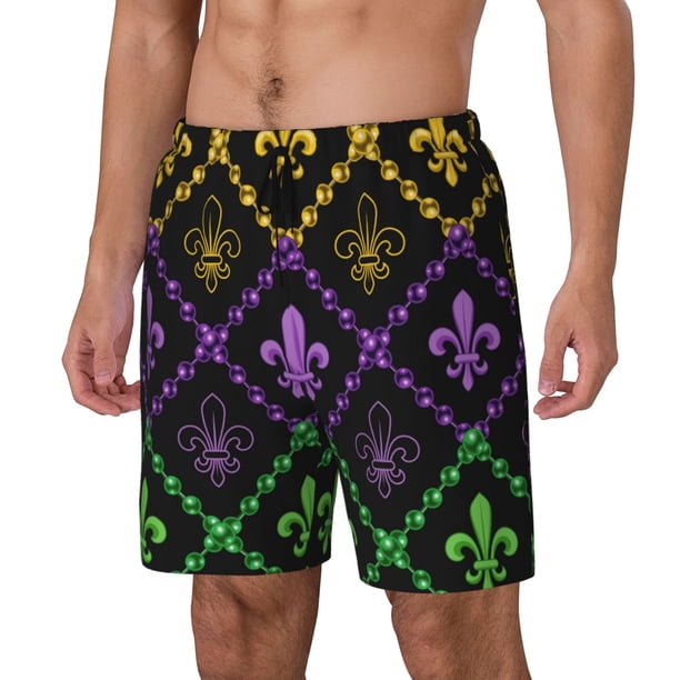 Fotbe Mardi Gra Geometric Traje de Baño para Hombre – Shorts de Natación de Secado Rápido con Forro y Bolsillos-Large