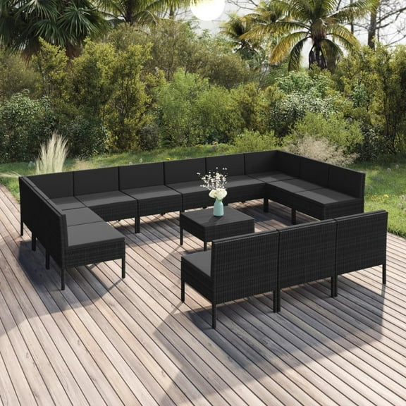 vidaXL 14 Piece Patio Lounge Set with Cushions Poly Rattan Black