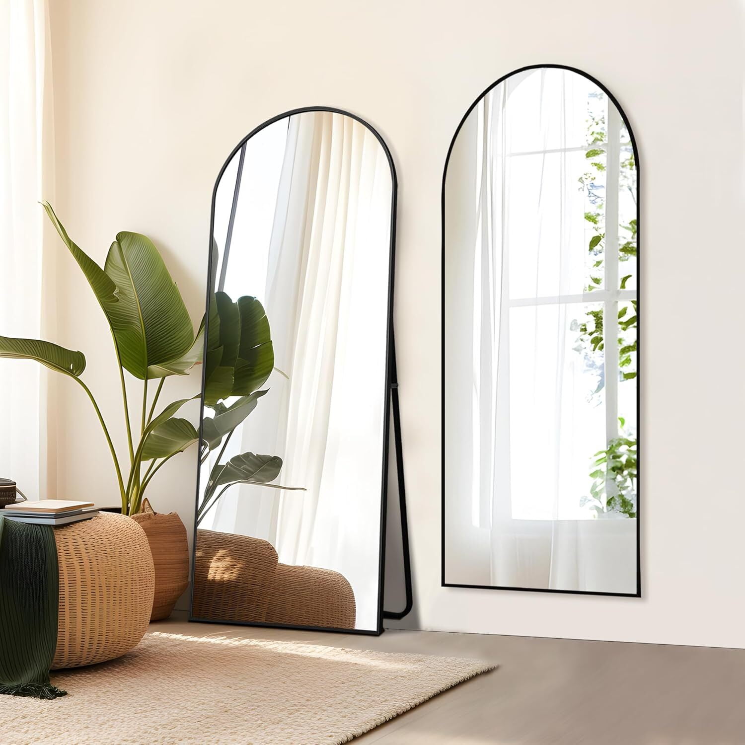 Anyrose 57"x 19" Arched Full Length Mirror Floor Mirror with Stand Wall-Mounted, Black
