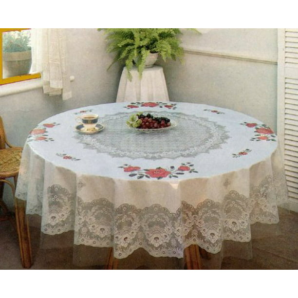 Tablecloth Fl Vinyl Printed 60, 60 In Round Tablecloth