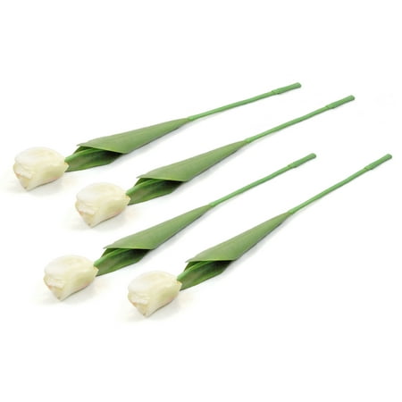 Flowers For Office Decoration DII 4 Piece Artifical Tulip Silk Flowers For Bridal Bouquet, Home Decoration, DIY, Garden, Office Decor, Centerpiece Décor - White ()