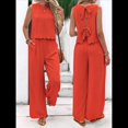 thumbnail image 4 of Conjuntos de 2 Piezas para Mujer, Chaleco, Cuello Redondo, Sin Mangas, Conjuntos Casuales, Pantalones de Pierna , Trajes. Color Naranja S, 4 of 8