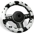 thumbnail image 6 of Plush Cow Print Steering Wheel Cover Fluffy Winter Warm Universal 15 Inch for Women, 6 of 10