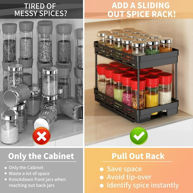 Pull Out Spice Rack Organizer for Cabinet, Pack Widen Slide Out