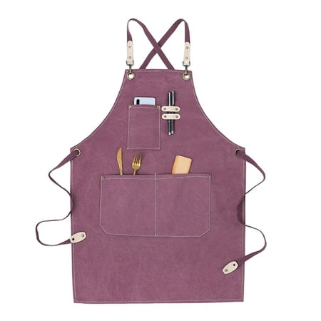 

Xinwanna Work Apron Pocket Design Comfortable Wearing Faux Leather Shoulder Strap Good Air Permeability Classify Place Small Items Anti-dirty Soft Vintage Style Haircut Apron Home Supplies (Pink)