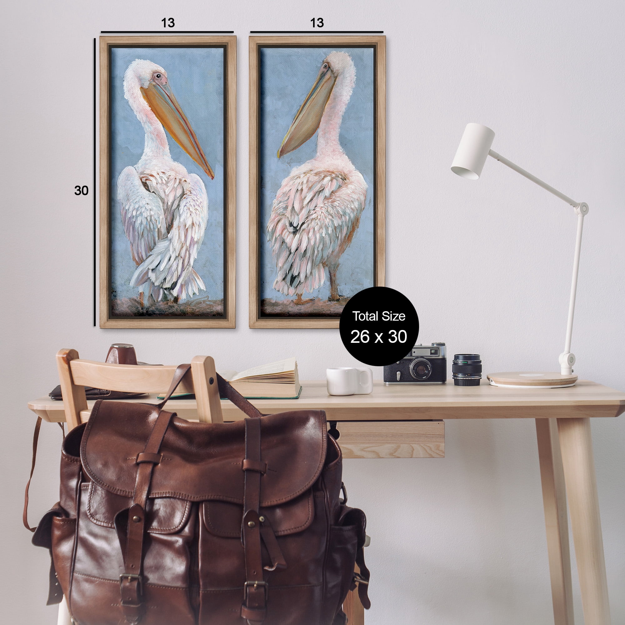 Stupell Industries Classic Pelicans Gazing Animals & Insects Painting Brown Floater Framed Canvas Art Print Wall Art, 14 x 31, Set of 2