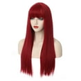 thumbnail image 2 of RightOn 28" Wine Red Wigs Straight Long Hair Wigs with Bangs Women Fashion Heat Resistant Synthetic Natural Looking Wig with Wig Cap, 2 of 6