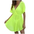 thumbnail image 2 of Swimwear Cover Up for Women Under $10 Casual V-neck Irregular Waist Cinched Beach Cover Shirt, 2 of 5