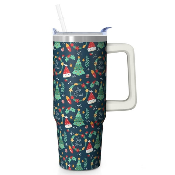 Santa Christmas 30oz Tumbler with Handle and Straw Lid, Stainless Steel Coffee Cup, Winter Holiday Leak Proof Insulated Mug Gifts for Adults