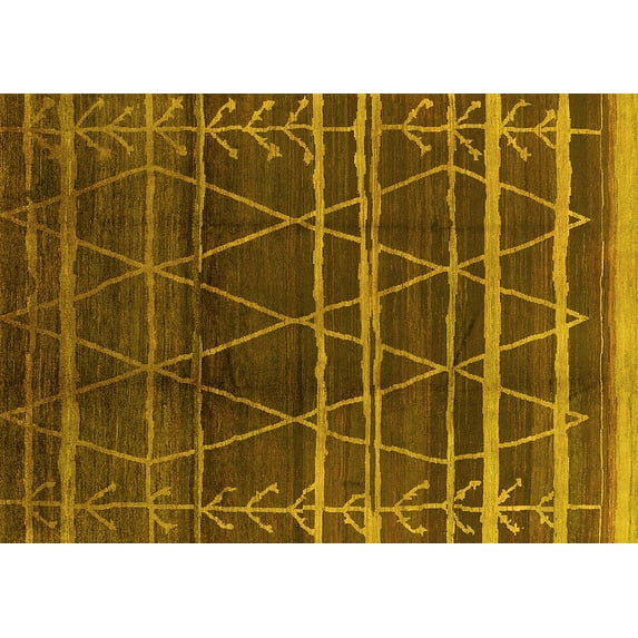 Ahgly Company Machine Washable Indoor Rectangle Oriental Yellow Industrial Area Rugs, 8' x 10'