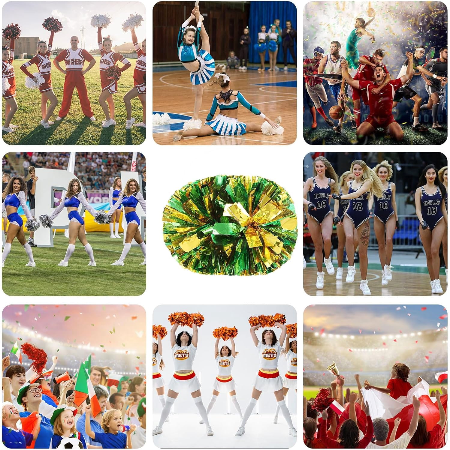 24 PCS pom poms Cheerleading,13.8inch Sports Team Spirits Cheering Squad Dance Training with Handle