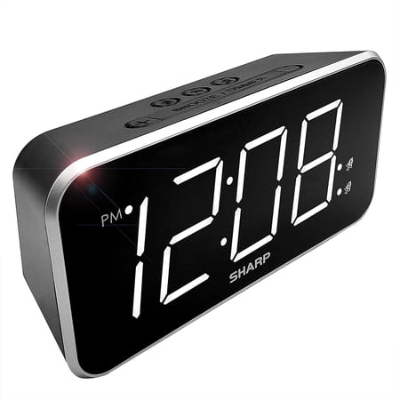 Alarm Clock Jumbo Easy to Read Display – 3 Step Dimmer Control – Dual Alarms, Battery Back-up, Black with White LED