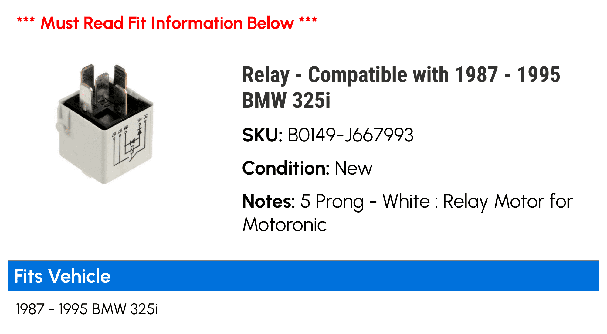 Relay - Compatible with 1987 - 1995 BMW 325i 1988 1989 1990 1991 1992 1993 1994