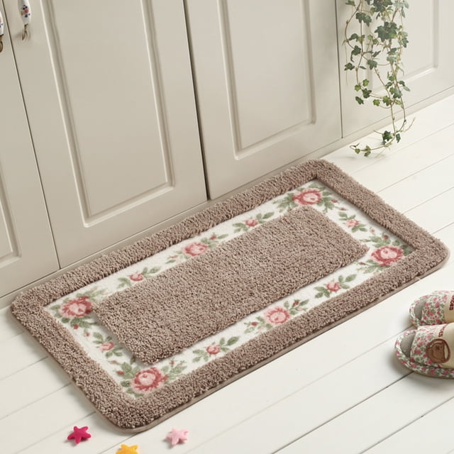 EastVita Pastoral Style Rose Pattern Non Slip Water Absorption Rectangle Carpet Floor Mat