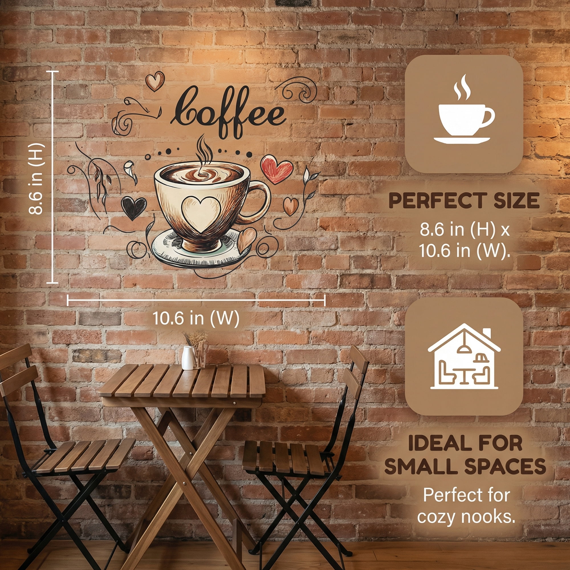 Unique Bargains Self Adhesive Wall Stickers Vintage Coffee Heart Pattern Blue 3.9" x 3.9"