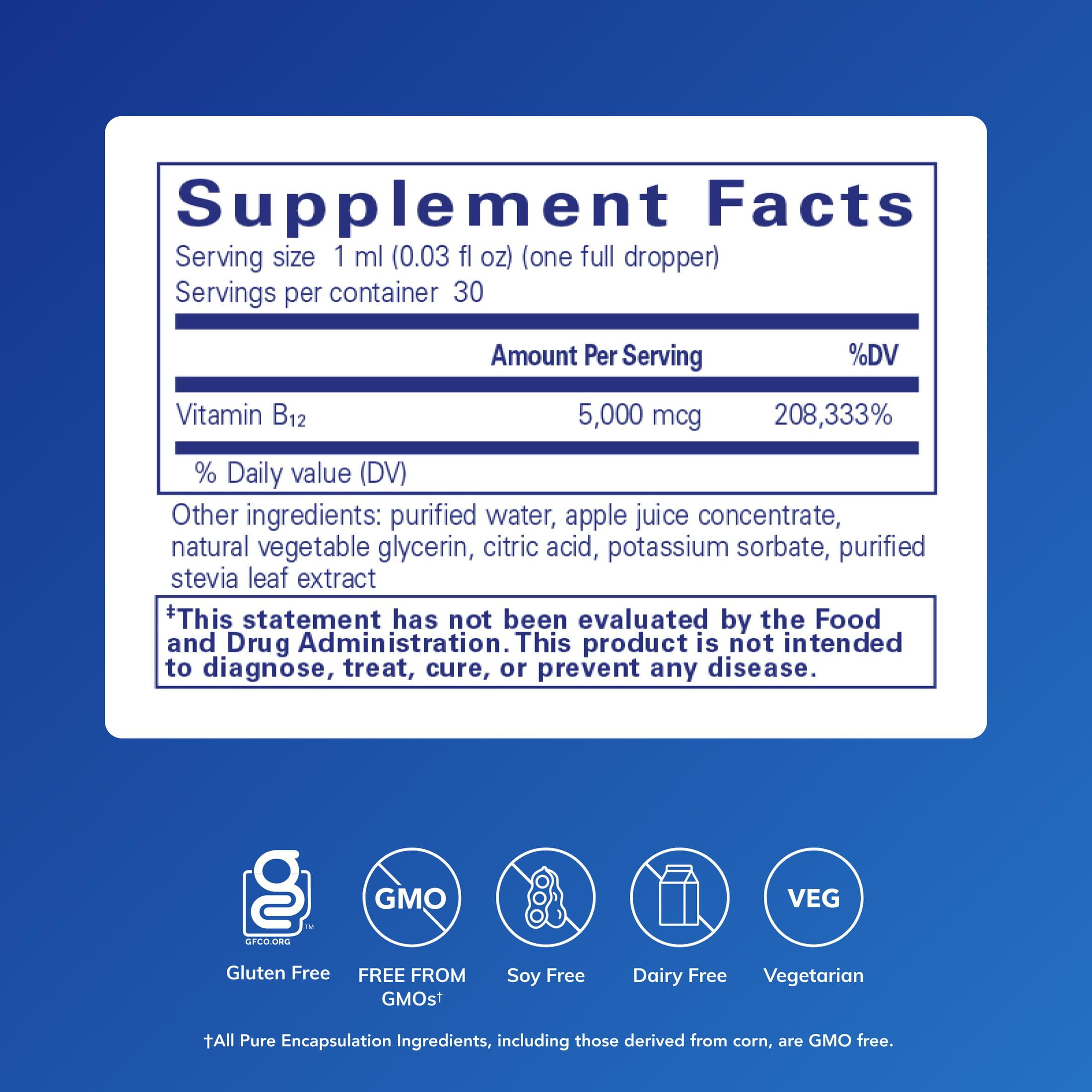 Pure Encapsulations B12 5,000 Liquid - Vitamin B12 Methylcobalamin Supplement to Support Energy, Nerve Health, Cognitive Function & Blood Cells* - Liquid Drops - 1 Fl Oz