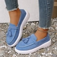 thumbnail image 7 of Domuza Women’s Tassel Platform Loafers, Slip On Canvas Wedge Walking Shoes Non-Slip Casual Daily Footwear Blue 8（EU-40）, 7 of 7