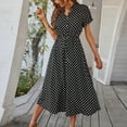 thumbnail image 6 of Women's Vintage Polka Dot Midi Dress Short Sleeve V-Neck Button Down Casual Summer Dress with Adjustable Waist Tie,Black M, 6 of 6