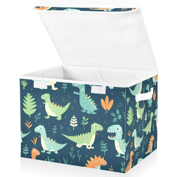 Large Lidded Foldable Storage Baskets Cubes Boxes Lids Bin for Home Bedroom Office Dinosaurs Cartoon
