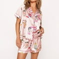 thumbnail image 2 of SheShow Western Cowgirl Style Silky Casual Short Sleeve Pajama Set for Women, Misty Rose, S, 2 of 3