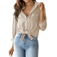 thumbnail image 4 of Nlife Women Striped Lapel Collar Long Sleeve Single Breasted Pocket Shirt, 4 of 7