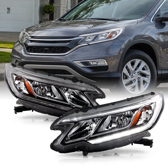 AKKON - Fits 2015-2016 Honda CR-V EX / EX-L / SE  [Tube Bar] Chrome Headlights Pair Driver Left   Passenger Right w/ LED DRL
