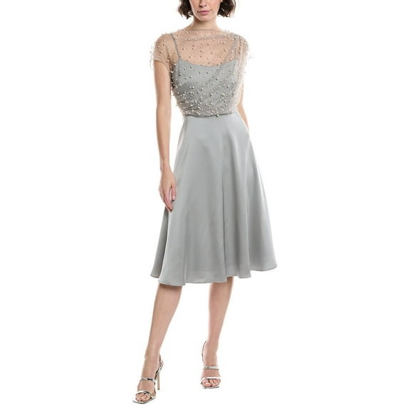 Theia womens  Lori Glimmer Satin Dress, 12, Grey