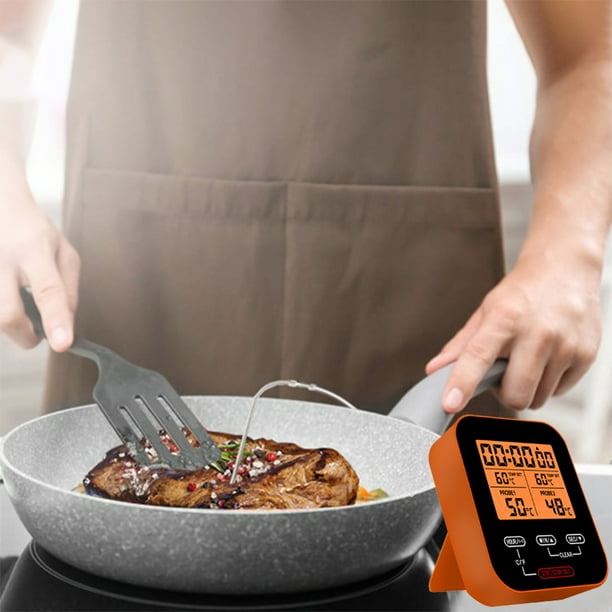 Termómetro digital de carne con sondas dobles - Termómetro de lectura instantánea para asar, barbacoa, ahumador, cocina y repostería, gran pantalla LCD retroiluminada, alarma de altas/bajas