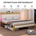 thumbnail image 2 of WhizMax LED Storage Bed Frame Full with Charging Station & Upholstered Headboard, White/Gold, 2 of 10