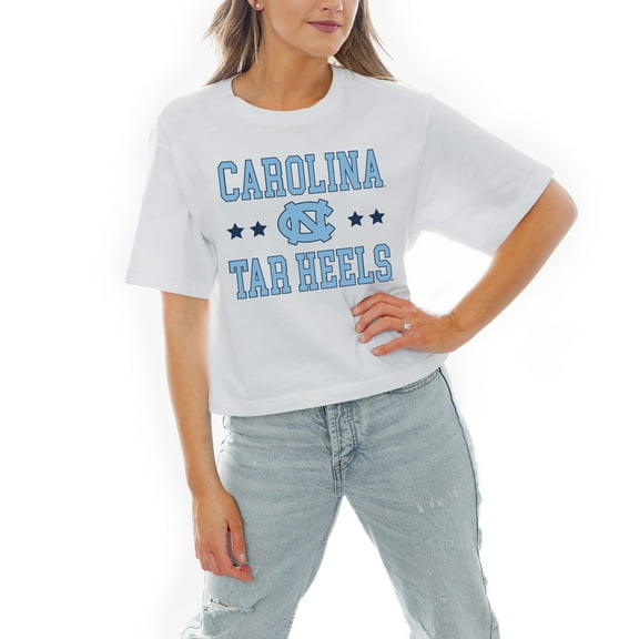 Women's Gameday Couture White North Carolina Tar Heels Stars Boxy Fit Cropped T-Shirt