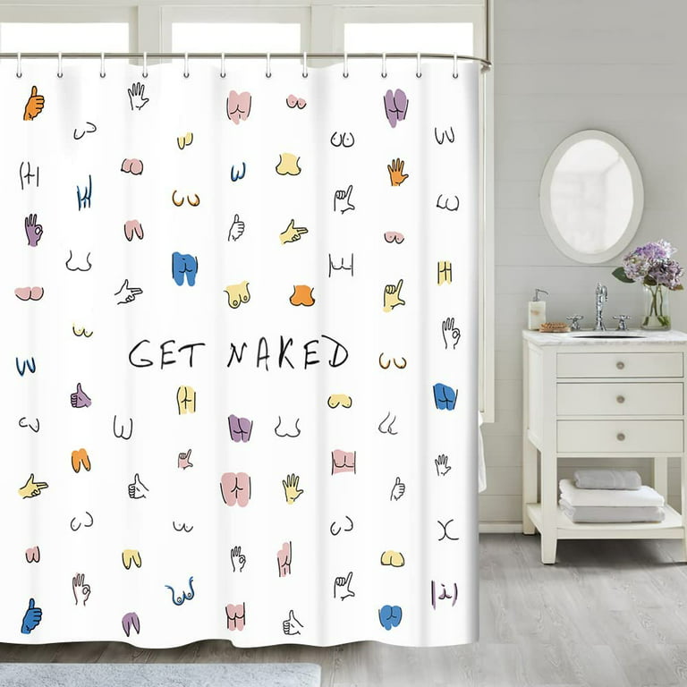 Get Naked Shower Curtain w/ Hooks Sexy Girl Undressing Bathroom